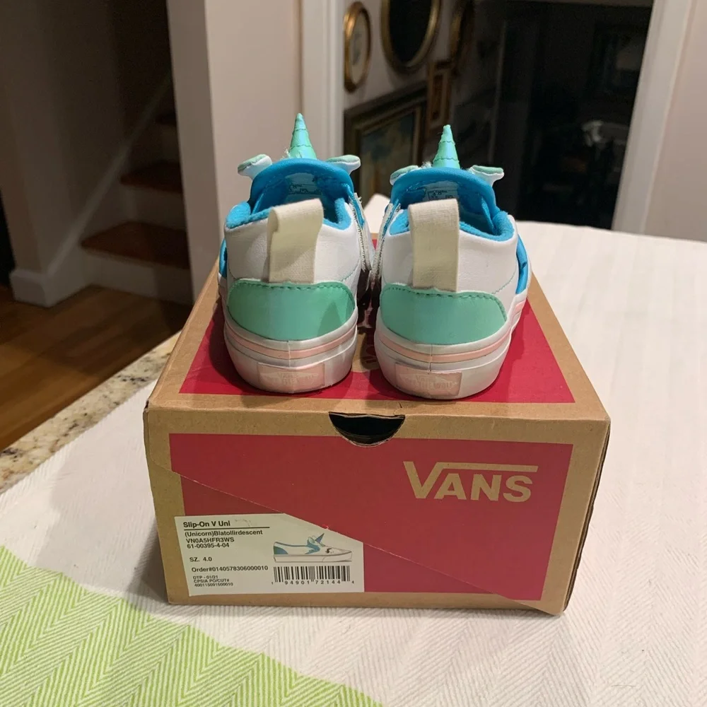 Vans Kids Unicorn Slip-On Sneakers - Teal and White